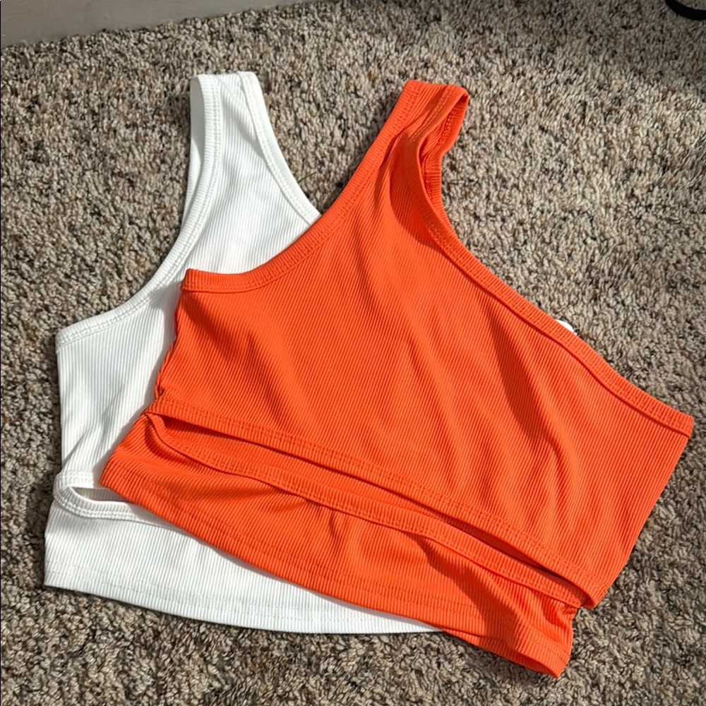 Orange and White Ribbed Women Tops